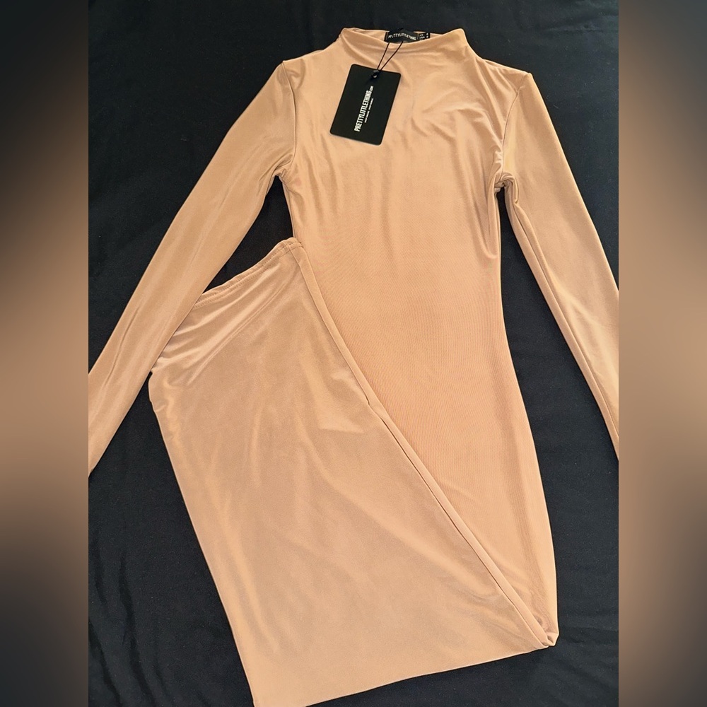 Elegant Tan Long Sleeve Dress